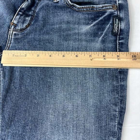 Silver Jeans Women's 27 Kenni Crop Blue Fade Stretch Step Frayed Hem Denim Pants - Picture 14 of 16